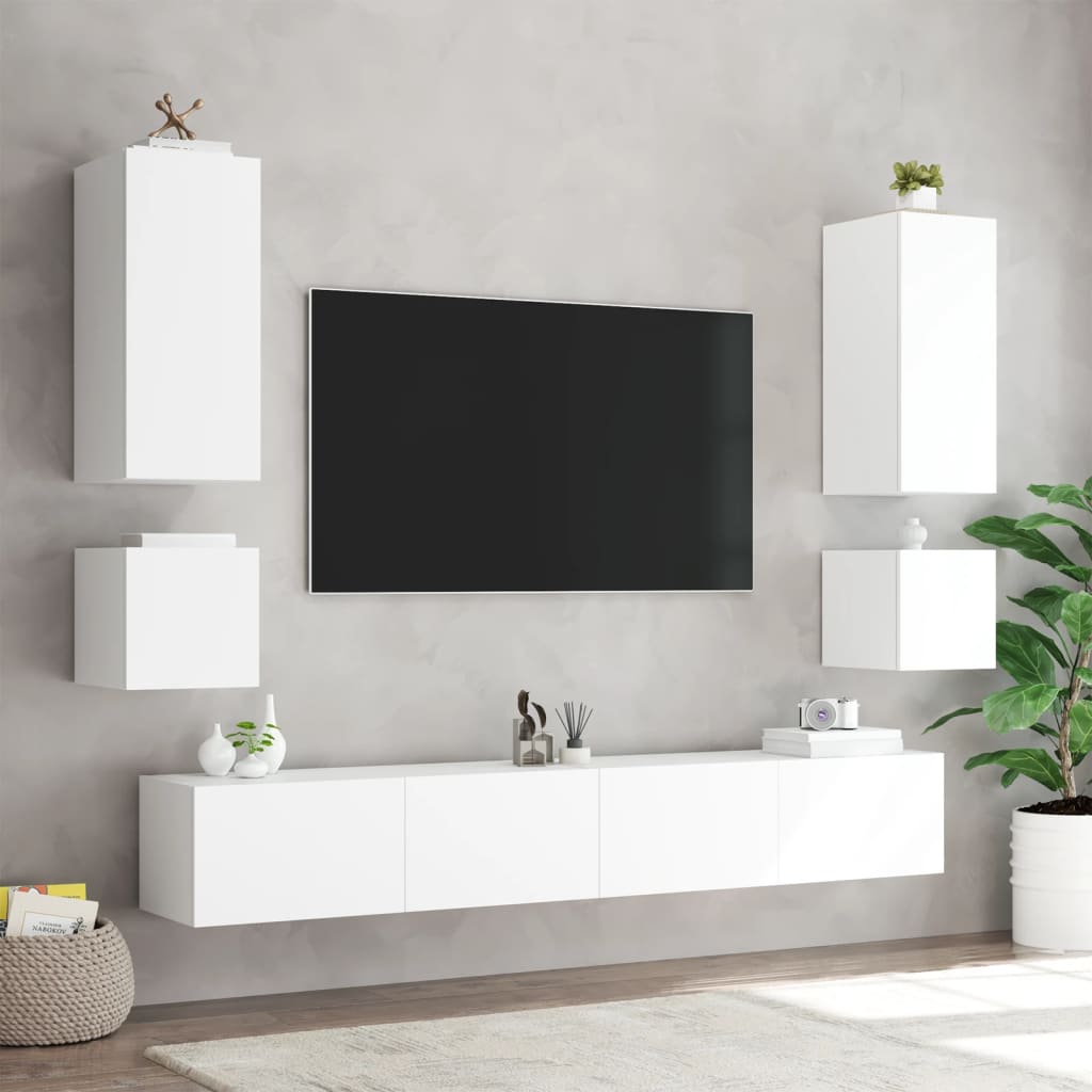 TV-Möbel Vit Väggmonterad TV-Bänk LED 100x35x41 cm