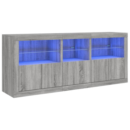 Skänk med LED-belysning grå sonoma 162x37x67 cm
