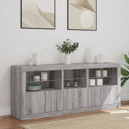 Skänk med LED-belysning grå sonoma 162x37x67 cm