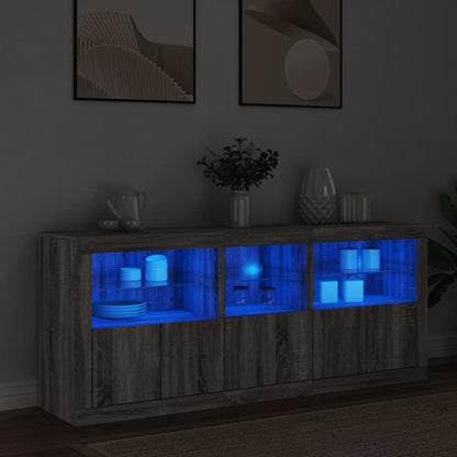 Skänk med LED-belysning grå sonoma 162x37x67 cm