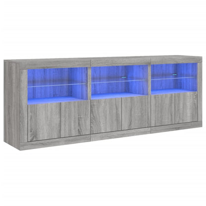 Skänk med LED-belysning grå sonoma 181,5x37x67 cm