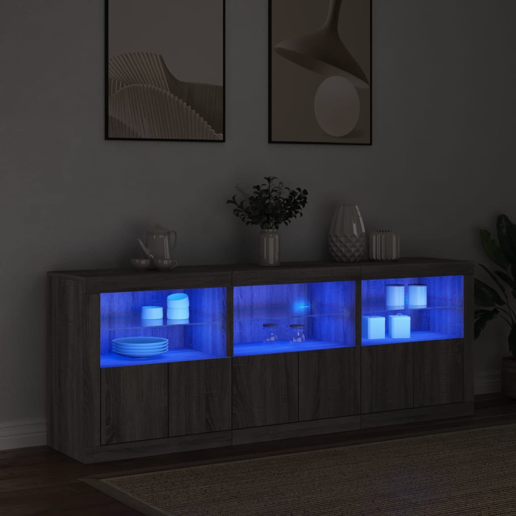 Skänk med LED-belysning grå sonoma 181,5x37x67 cm