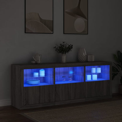 Skänk med LED-belysning grå sonoma 181,5x37x67 cm