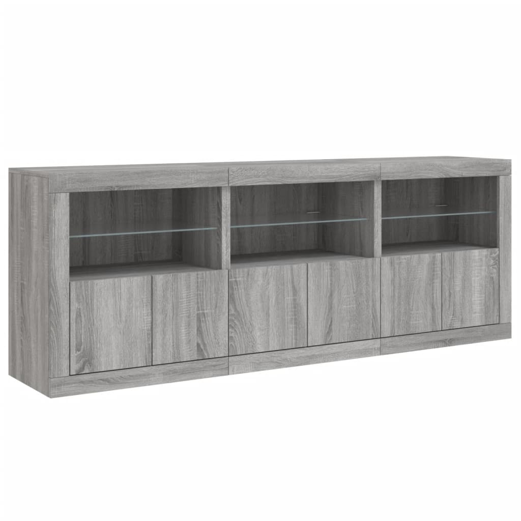 Skänk med LED-belysning grå sonoma 181,5x37x67 cm
