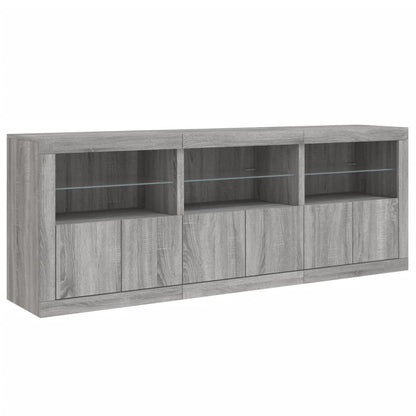 Skänk med LED-belysning grå sonoma 181,5x37x67 cm