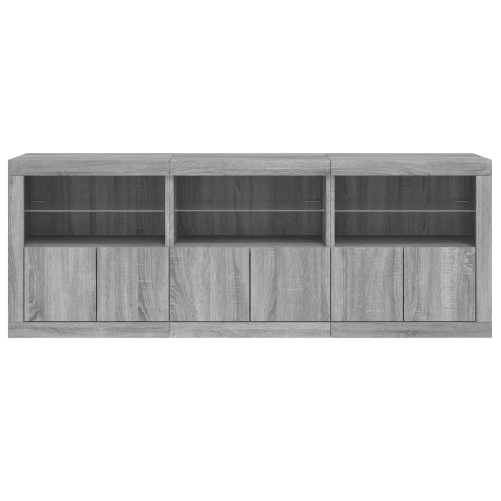 Skänk med LED-belysning grå sonoma 181,5x37x67 cm
