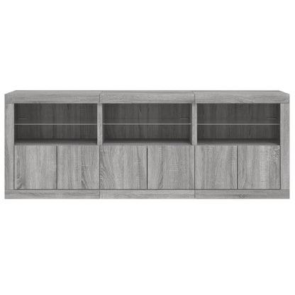 Skänk med LED-belysning grå sonoma 181,5x37x67 cm