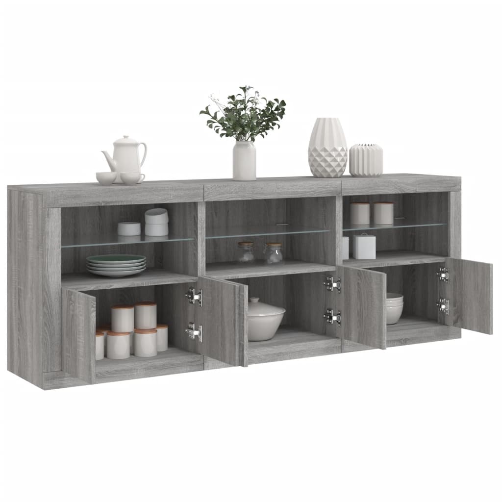 Skänk med LED-belysning grå sonoma 181,5x37x67 cm