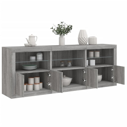 Skänk med LED-belysning grå sonoma 181,5x37x67 cm