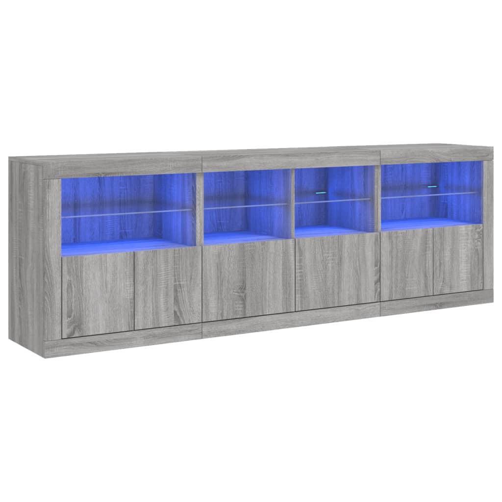 Skänk med LED-belysning grå sonoma 202x37x67 cm