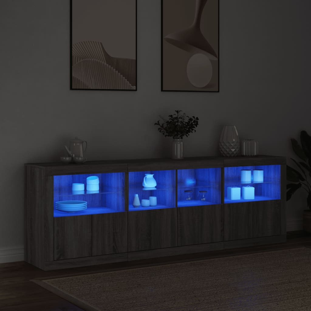 Skänk med LED-belysning grå sonoma 202x37x67 cm