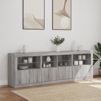 Skänk med LED-belysning grå sonoma 202x37x67 cm