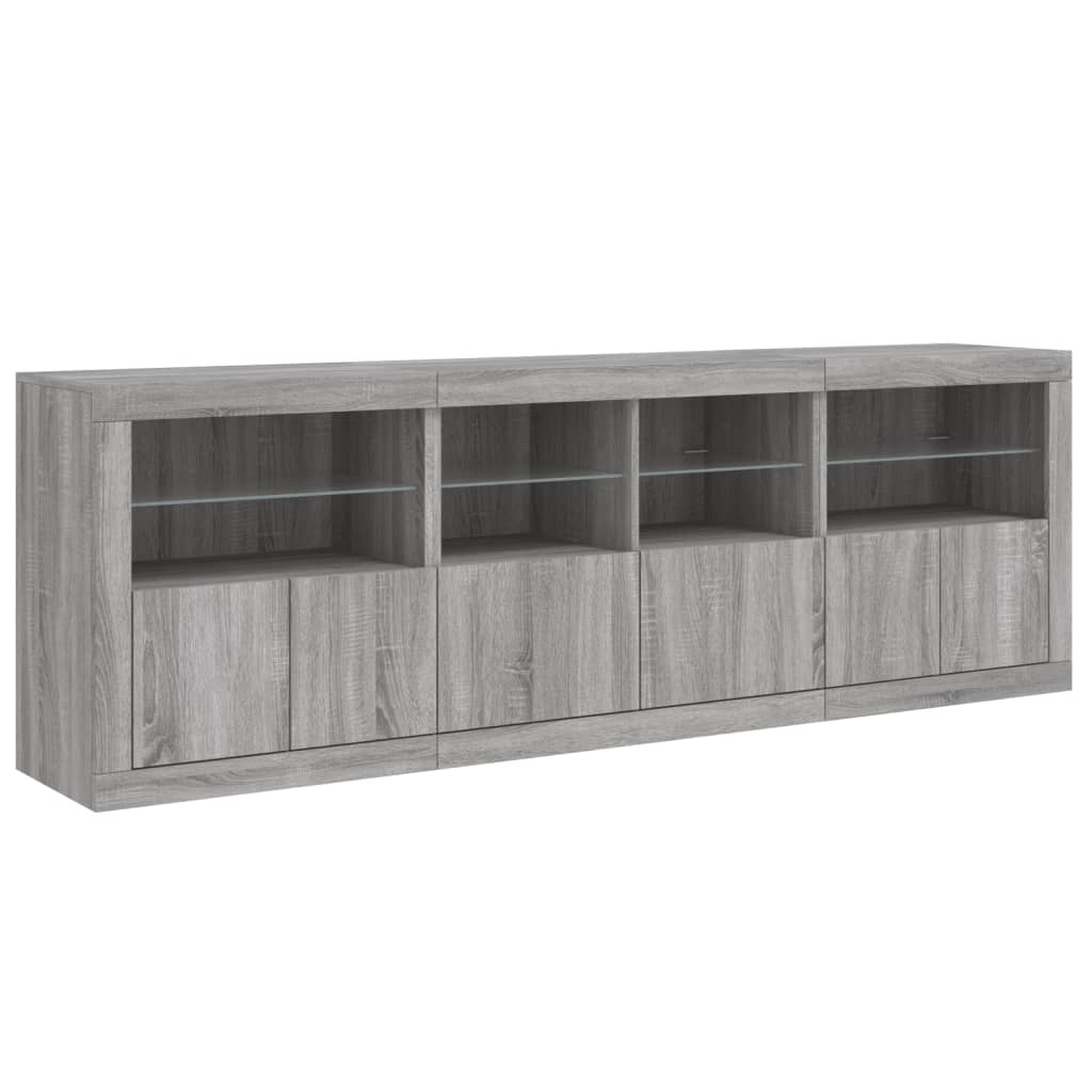 Skänk med LED-belysning grå sonoma 202x37x67 cm
