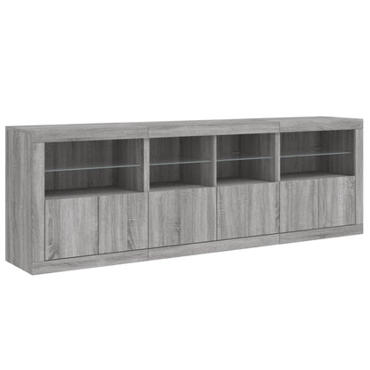 Skänk med LED-belysning grå sonoma 202x37x67 cm