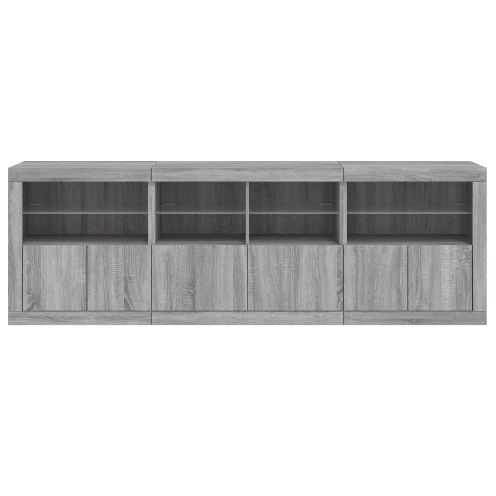 Skänk med LED-belysning grå sonoma 202x37x67 cm