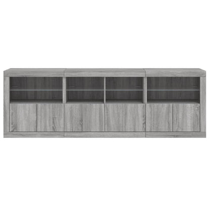 Skänk med LED-belysning grå sonoma 202x37x67 cm