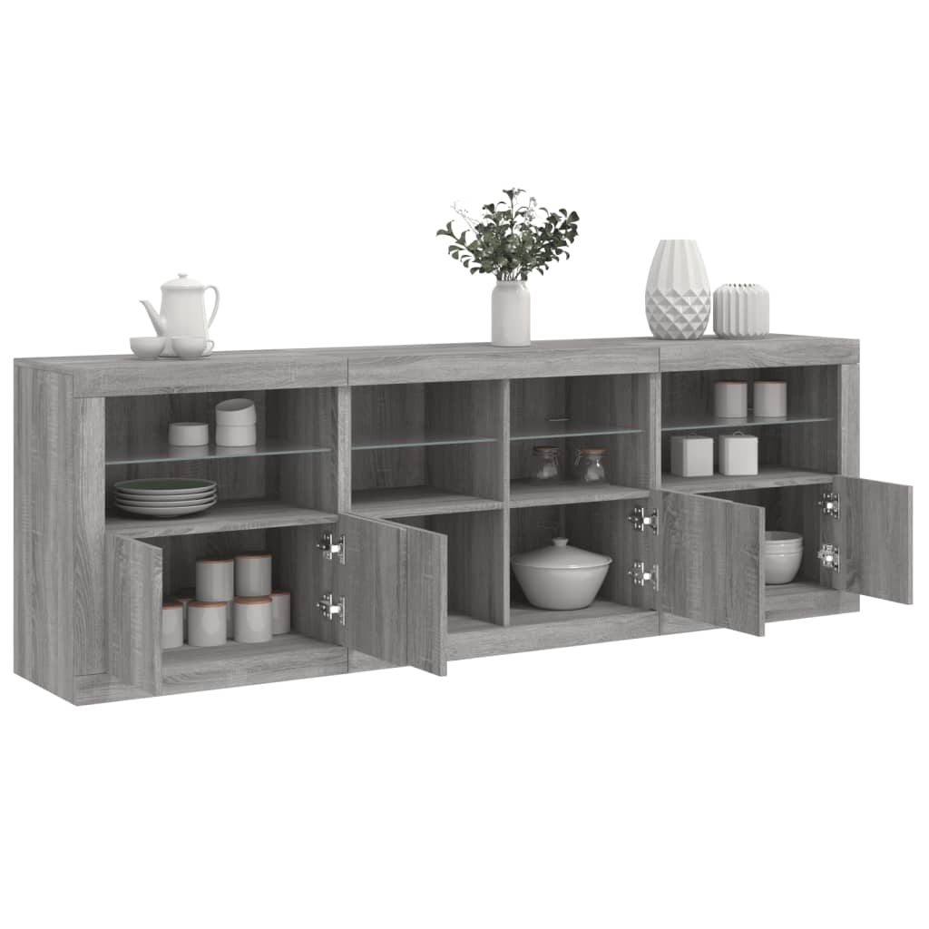 Skänk med LED-belysning grå sonoma 202x37x67 cm