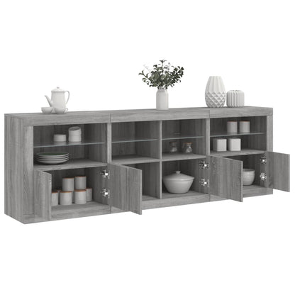 Skänk med LED-belysning grå sonoma 202x37x67 cm