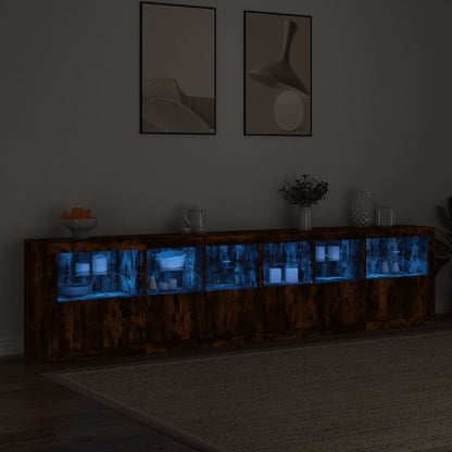 Skänk med LED-belysning rökfärgad ek 283x37x67 cm