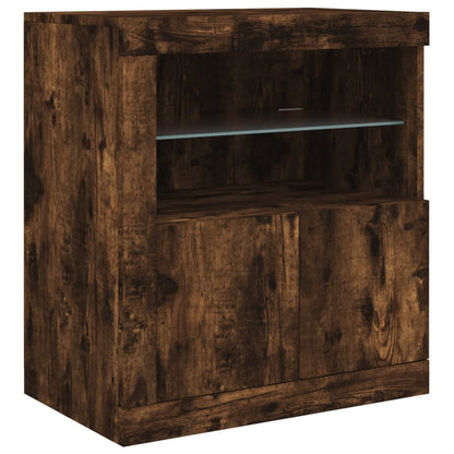 Skänk med LED-belysning rökfärgad ek 283x37x67 cm