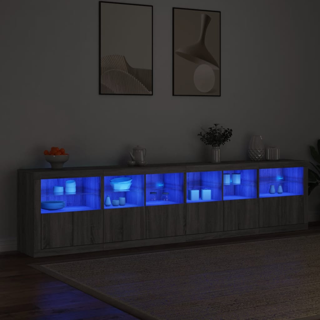 Skänk med LED-belysning grå sonoma 283x37x67 cm