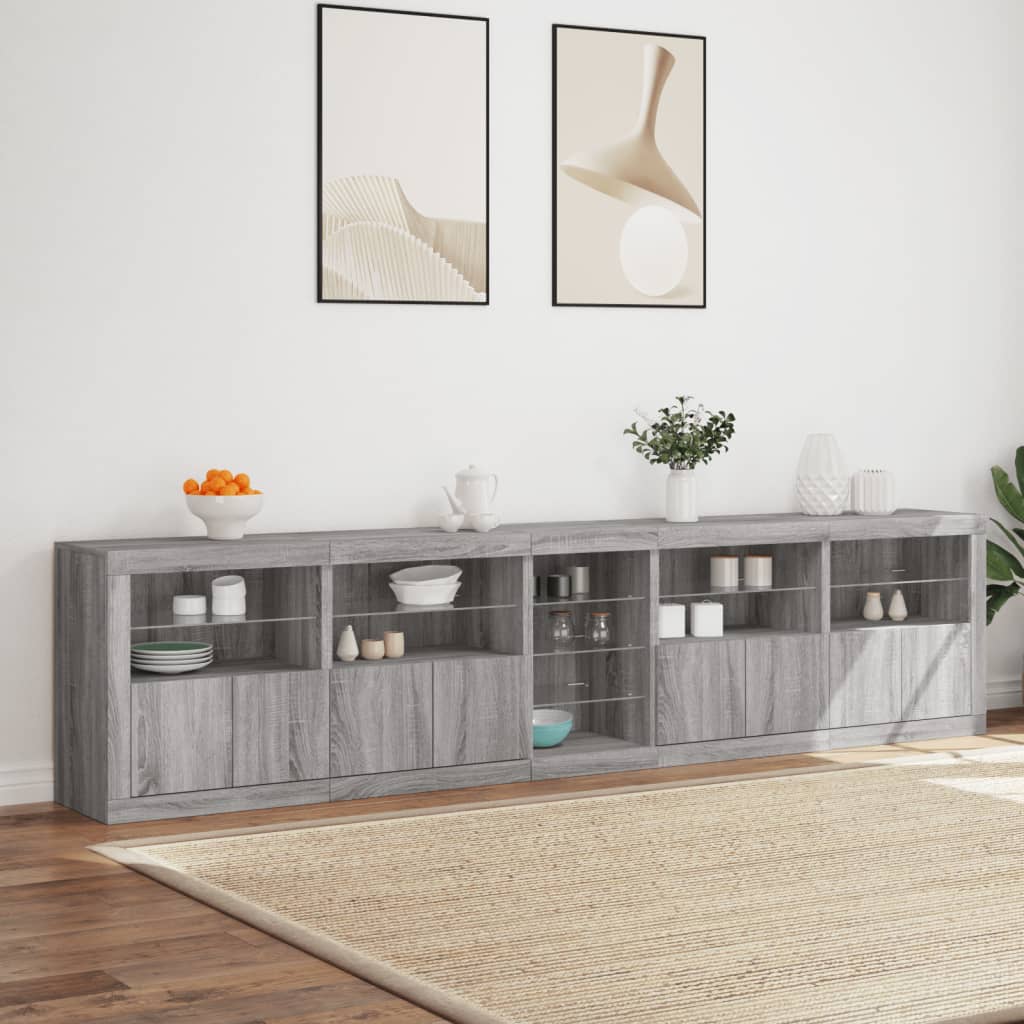 Skänk med LED-belysning grå sonoma 283x37x67 cm