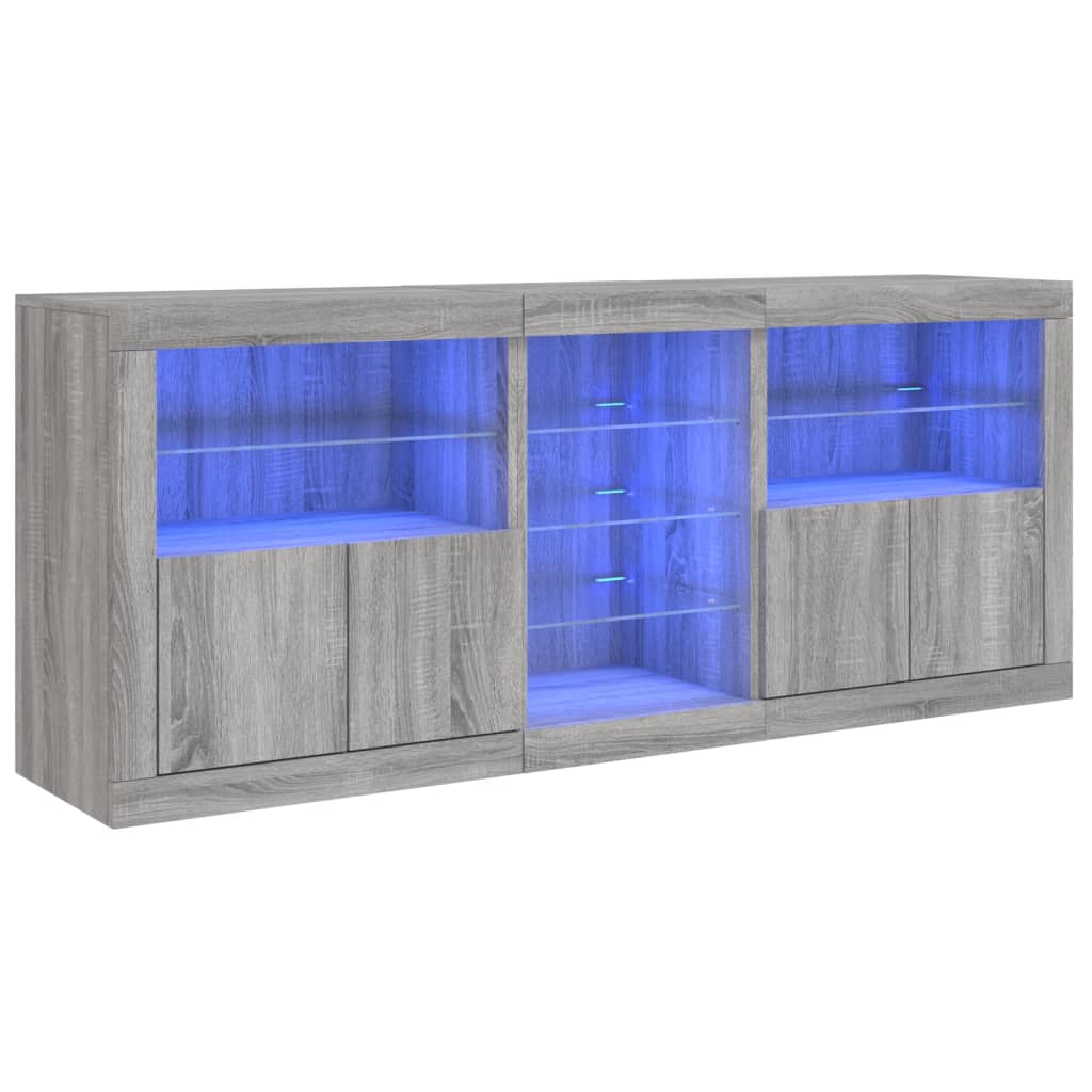 Skänk med LED-belysning grå sonoma 162x37x67 cm