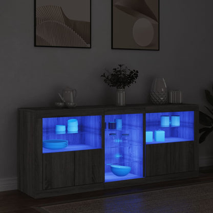 Skänk med LED-belysning grå sonoma 162x37x67 cm