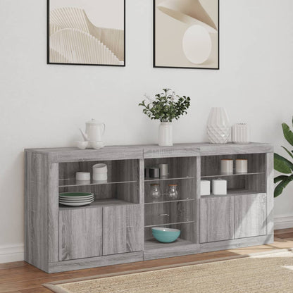 Skänk med LED-belysning grå sonoma 162x37x67 cm