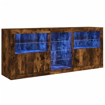 Skänk med LED-belysning rökfärgad ek 181,5x37x67 cm