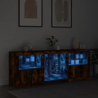 Skänk med LED-belysning rökfärgad ek 181,5x37x67 cm