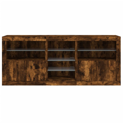 Skänk med LED-belysning rökfärgad ek 181,5x37x67 cm