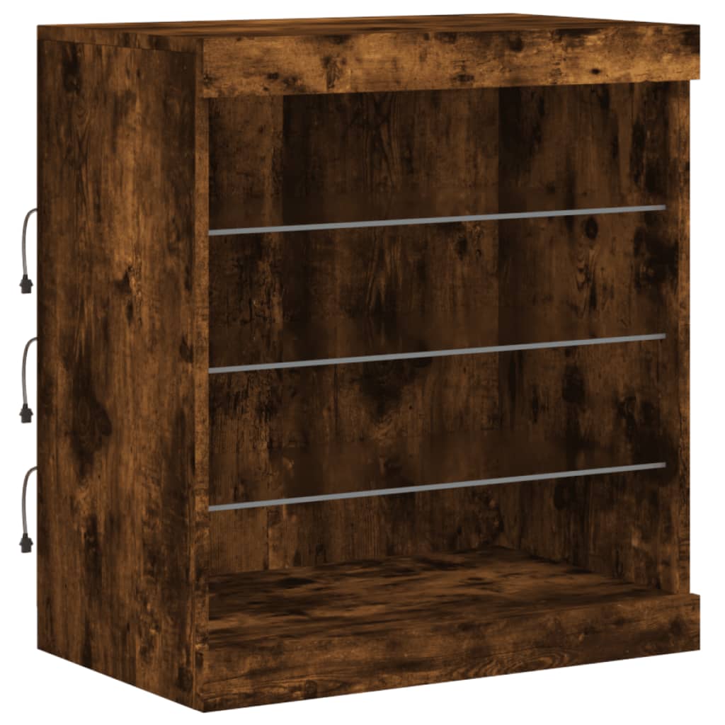 Skänk med LED-belysning rökfärgad ek 181,5x37x67 cm