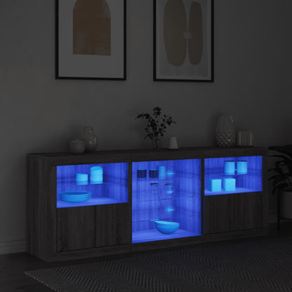 Skänk med LED-belysning grå sonoma 181,5x37x67 cm