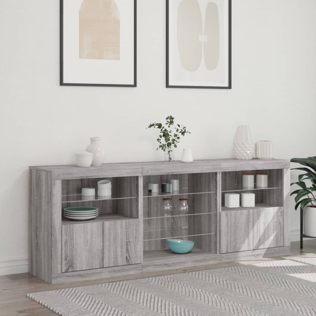 Skänk med LED-belysning grå sonoma 181,5x37x67 cm