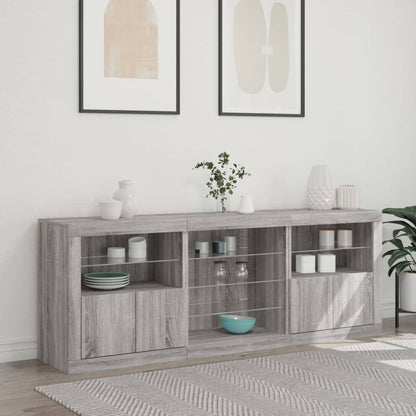 Skänk med LED-belysning grå sonoma 181,5x37x67 cm