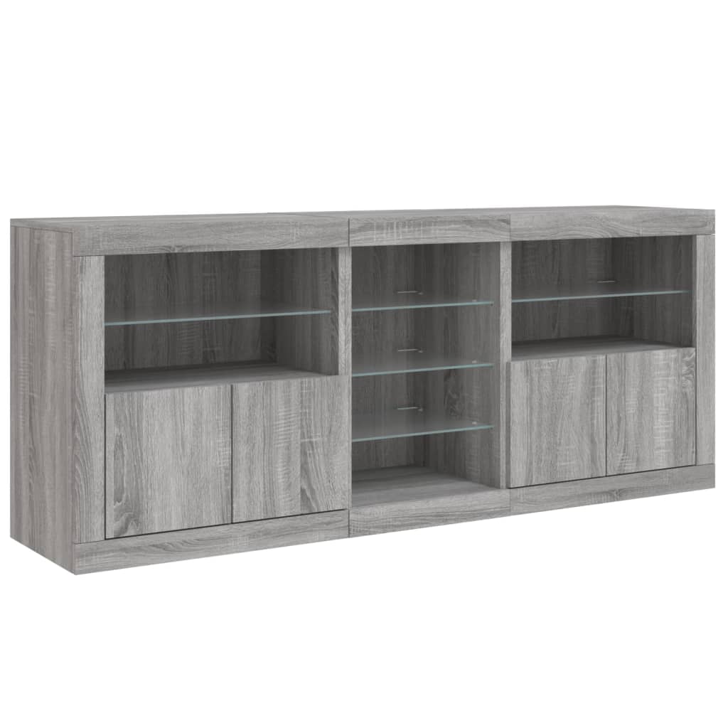 Skänk med LED-belysning grå sonoma 181,5x37x67 cm