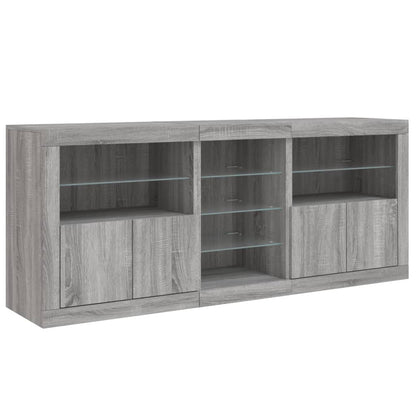 Skänk med LED-belysning grå sonoma 181,5x37x67 cm