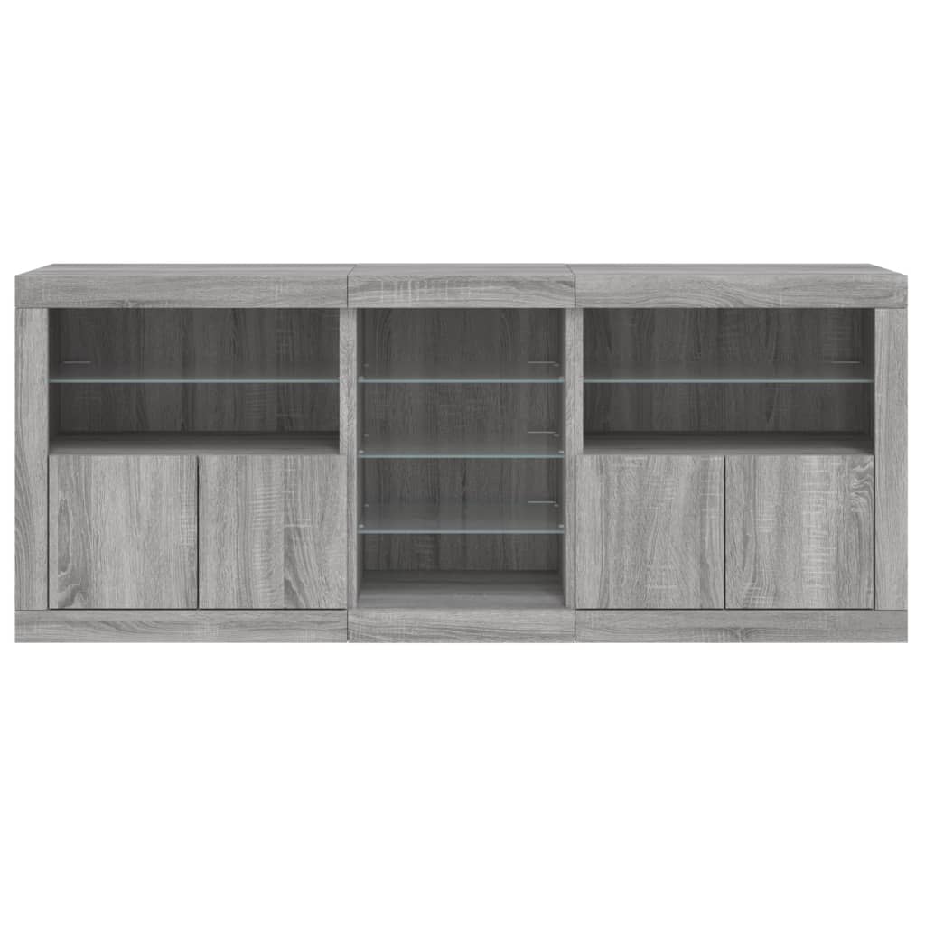 Skänk med LED-belysning grå sonoma 181,5x37x67 cm