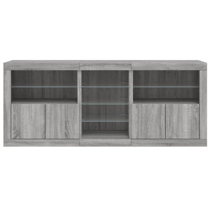 Skänk med LED-belysning grå sonoma 181,5x37x67 cm