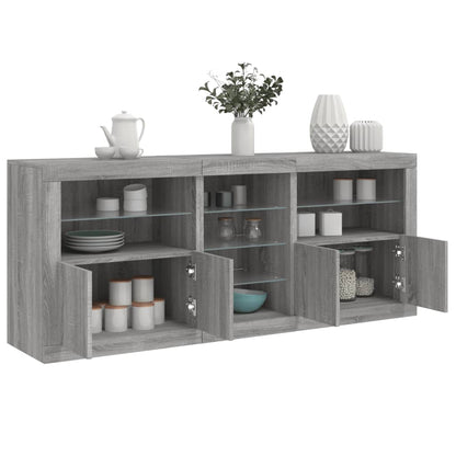 Skänk med LED-belysning grå sonoma 181,5x37x67 cm