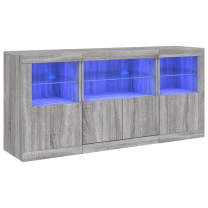 Skänk med LED-belysning grå sonoma 142,5x37x67 cm