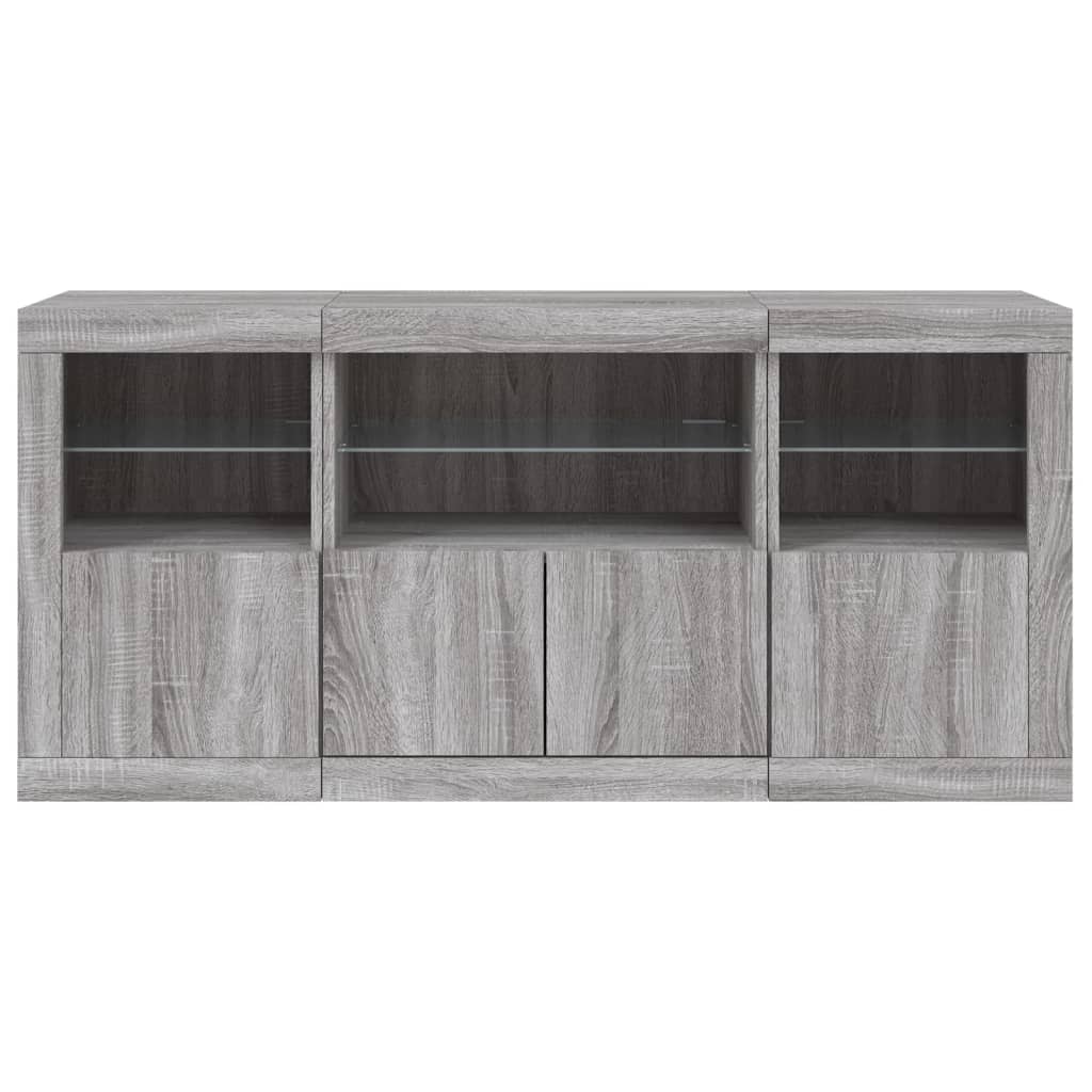 Skänk med LED-belysning grå sonoma 142,5x37x67 cm