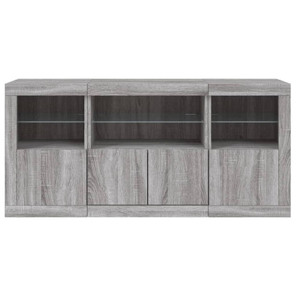 Skänk med LED-belysning grå sonoma 142,5x37x67 cm