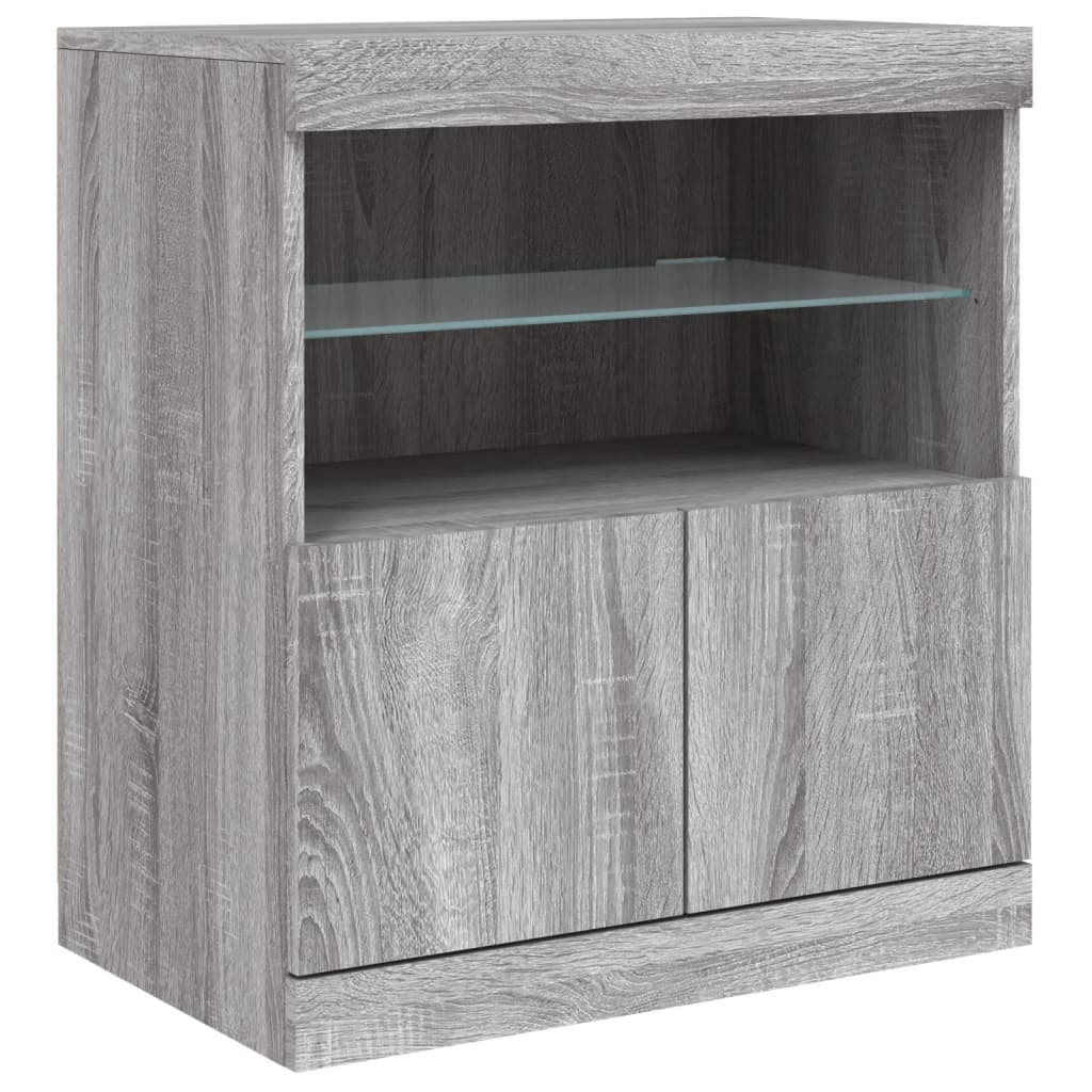 Skänk med LED-belysning grå sonoma 142,5x37x67 cm
