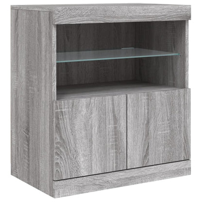 Skänk med LED-belysning grå sonoma 142,5x37x67 cm