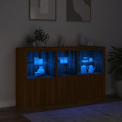 Skänk med LED-belysning brun ek 162x37x100 cm