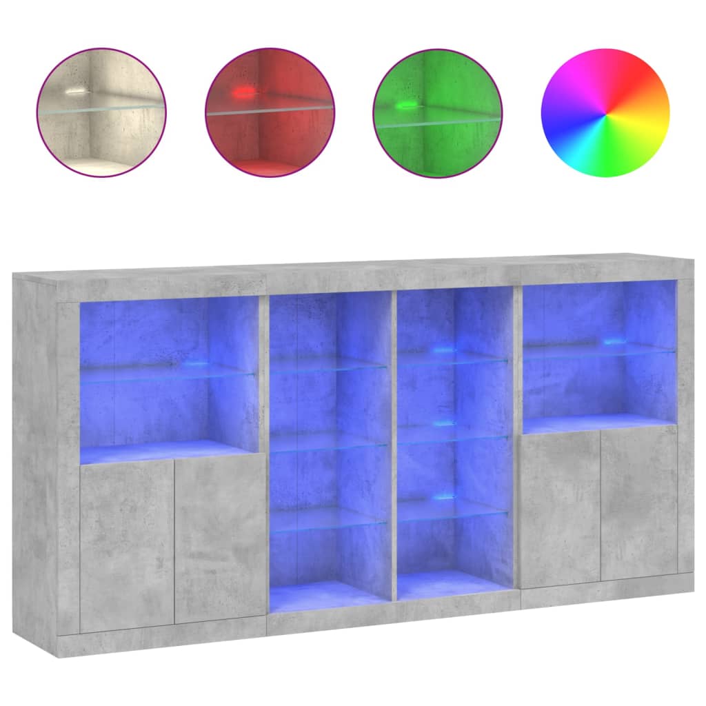 Skänk Betonggrå LED-belysning 202x37x100 cm