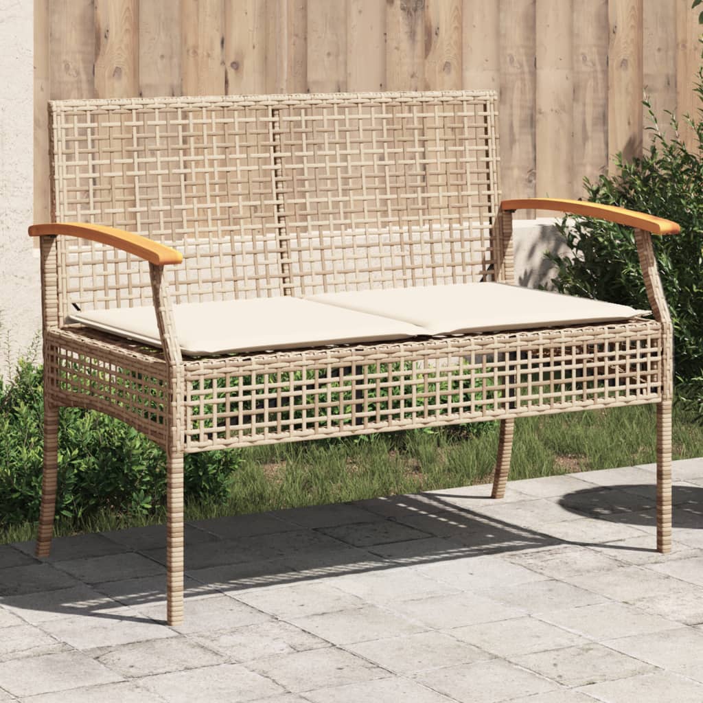 Trädgårdssoffa med dyna beige konstrotting akaciaträ
