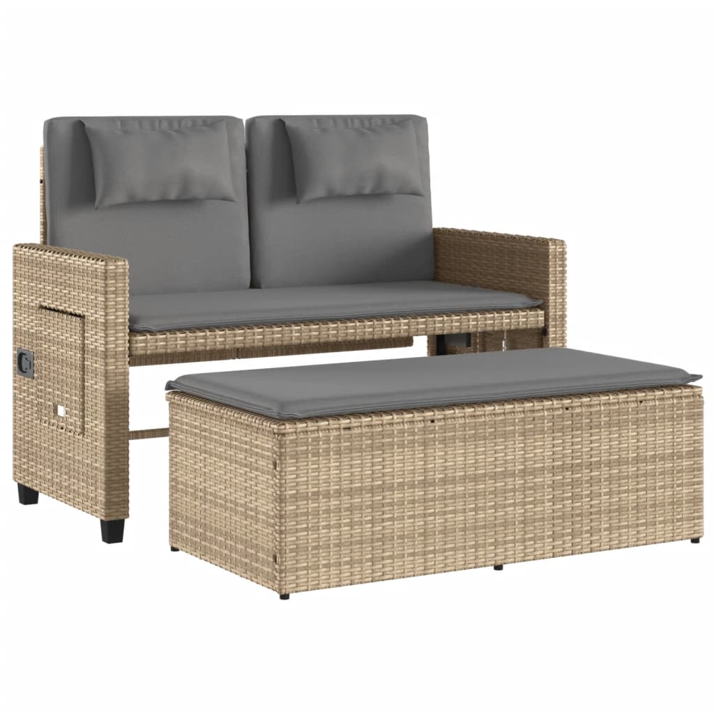 Trädgårdssoffa med dynor beige konstrotting